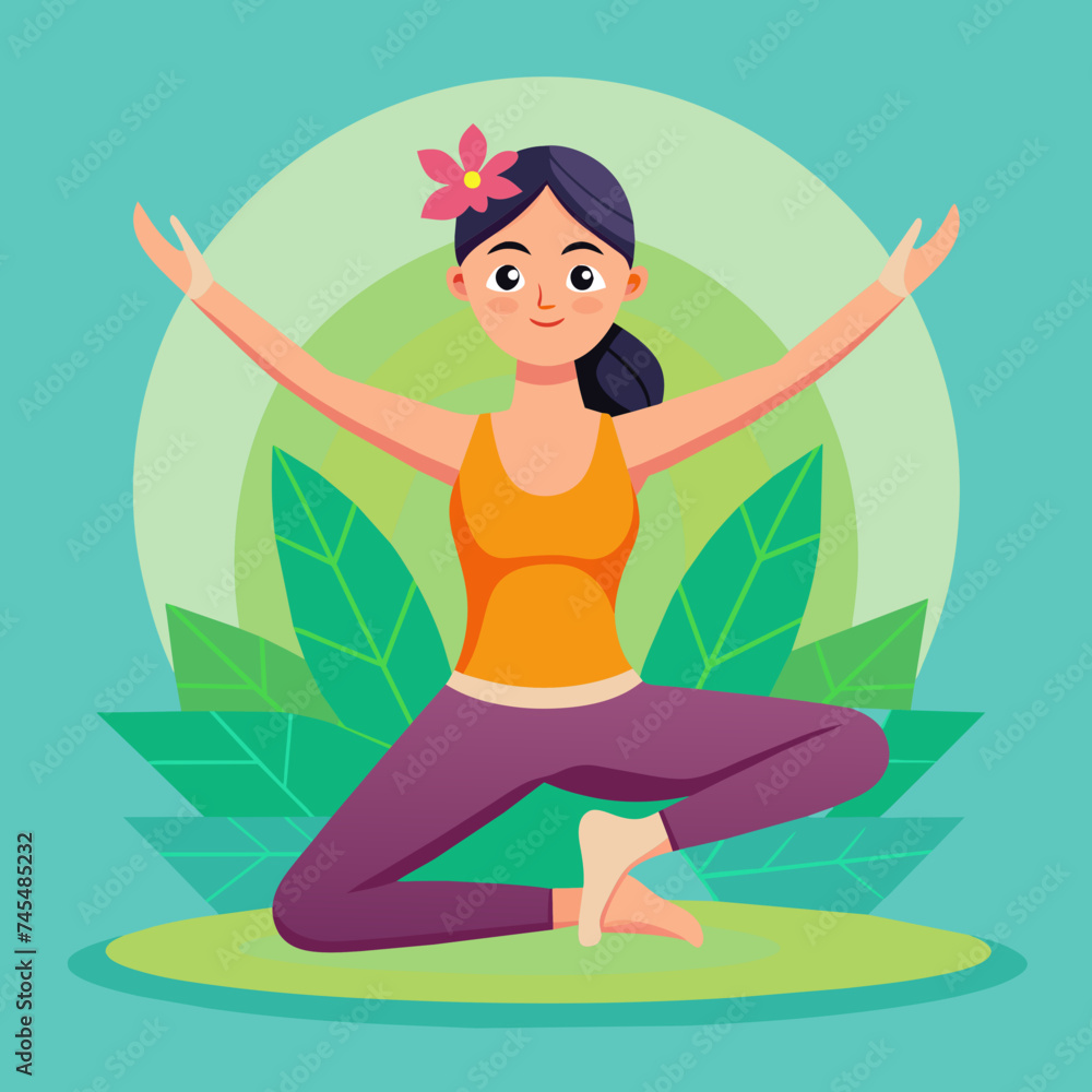 Yoga Beautiful Girl Fitness Vector Illustration Inspiration