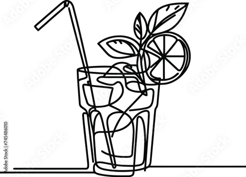 fruit punch in continuous line drawing minimalist style, food illustration. juice, 