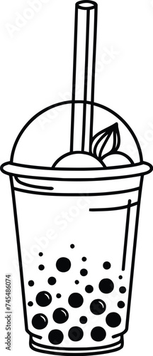 boba, bubble tea in continuous line drawing minimalist style, foods and drinks illustration. juice, 