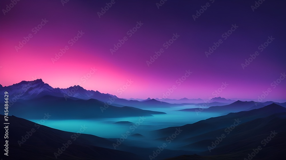 Retro sky landscape, beautiful mountain landscape, purple neon sunrise, blue, background, wallpaper