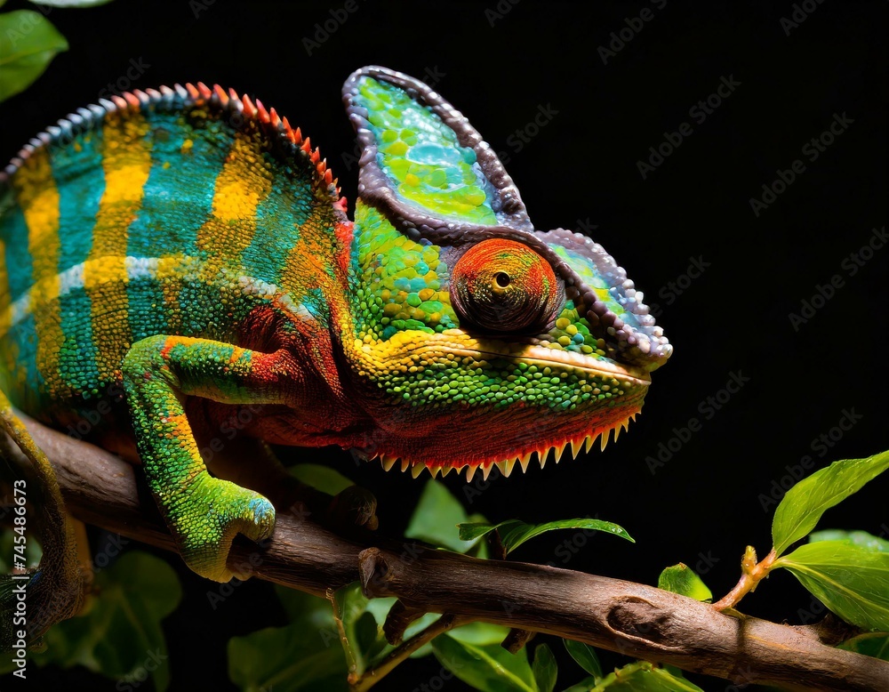 A dynaDepict a chameleon clinging to a branch, its skin blending seamlessly A dynaDepict a chameleon clinging to a branch, its skin blending seamlessly