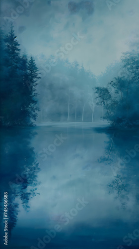 Misty Blue Forest Reflection © slonme