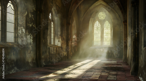 Sunrays Illuminating an Abandoned Gothic Chapel