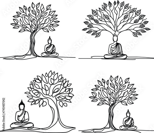 budha, buddha meditation  in continuous line drawing minimalist style.