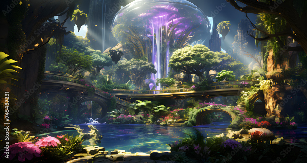 an animated scene showing a bridge over water with an alien creature above