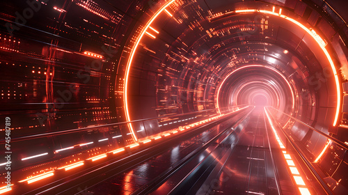 Futuristic Sci-Fi Tunnel Illuminated with Red Lights