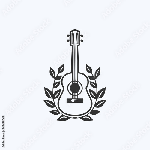 natural eco guitar logo guitar leaf natural logo vector icon illustration design. 