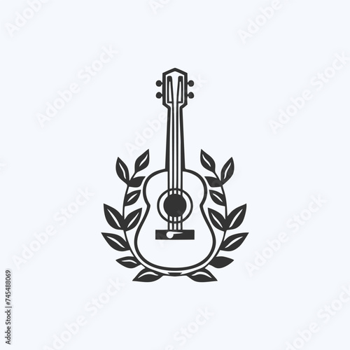 natural eco guitar logo guitar leaf natural logo vector icon illustration design.
