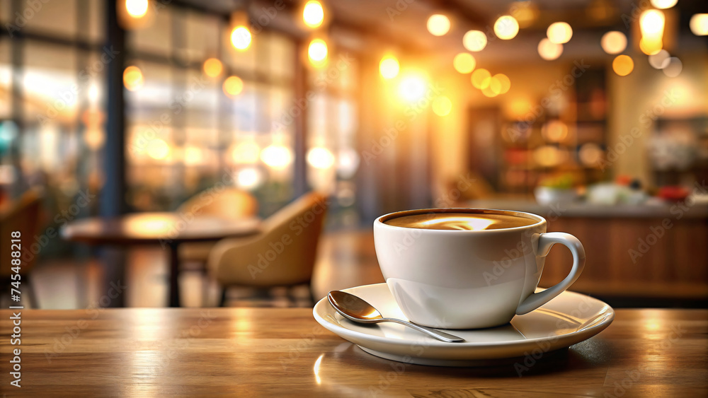 Cup of coffee on café table Cup of coffee on café table