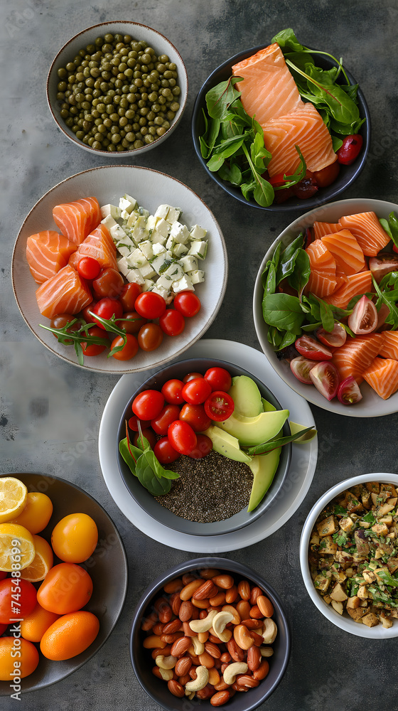 Assorted Healthy Foods and Ingredients on a Table Assorted Healthy Foods and Ingredients on a Table