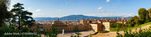 Panorama view of Palazzo Pitti from Boboli Garden in Florence with Cathedral of Santa Maria del Fiore on the right. Italy photo
