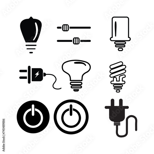 electric icon set, vector bulb,power plug,power butten vector electric device illustration on white background..eps