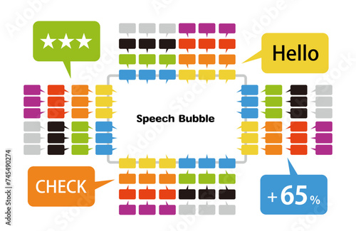 カラフルな色の四角のふきだしのセット。ベクターイラスト。