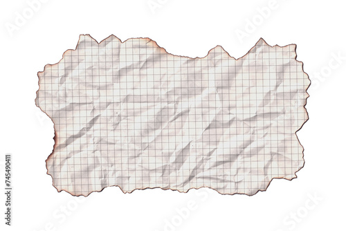 piece of paper grid png. piece of burnt grid paper isolated on white background. old piece of paper with burned edges.