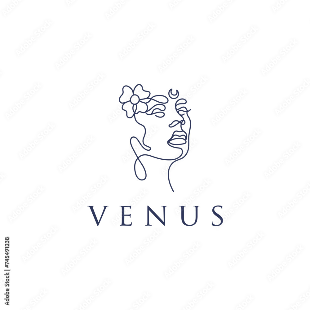 Goddess Venus face line art luxury logo design for skin care bussiness