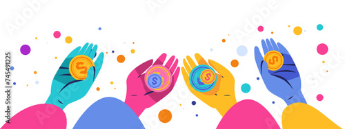 human hands holding dollar coins financial banking wealth transformation technology fintech business investment