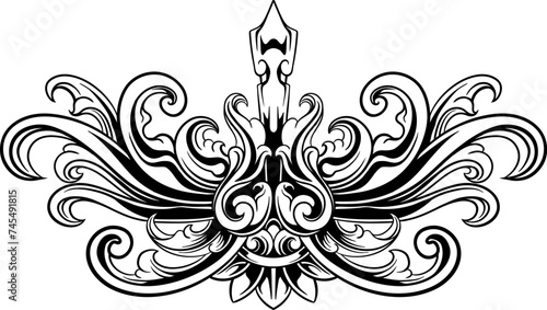 Ornament Vintage Lineart, Black and White