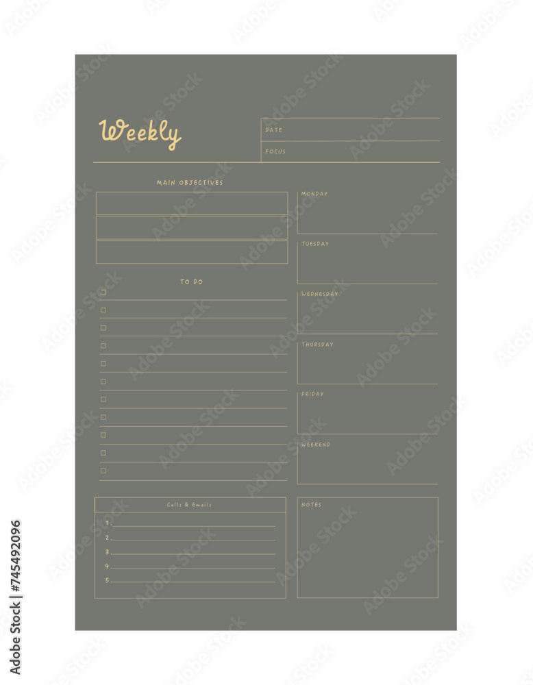 Weekly Planner. Vector illustration. (Forest) Weekly Planner. Vector illustration. (Forest)