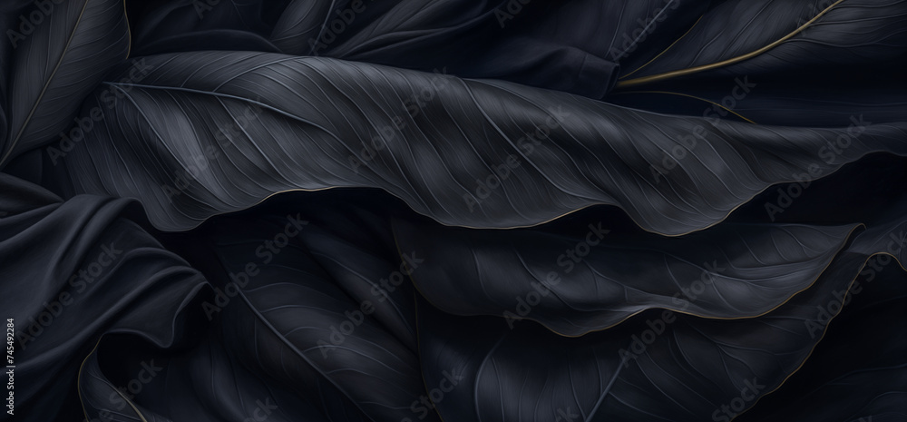 Macro shot detail of black leaves texture, veins on a leaf surface. Elegant flowing silk background for copy space text on mobile by Vita Macro shot detail of black leaves texture, veins on a leaf surface. Elegant flowing silk background for copy space text on mobile by Vita