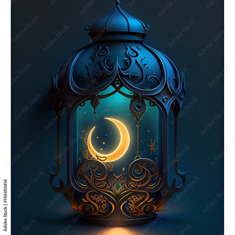 Fototapeta premium vintage background with frame and ornament,Hand-drawn Celebrate Ramadan Lamp Illustrations