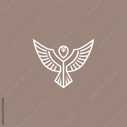 Horus mono line logo icon design template.Eagle, line, flat vector illustration.