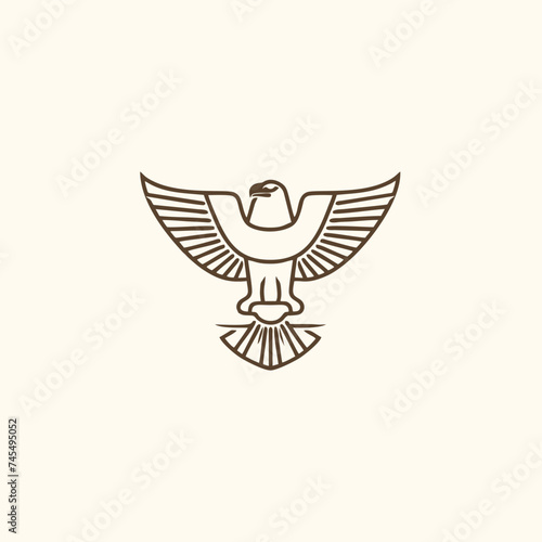 Horus mono line logo icon design template.Eagle, line, flat vector illustration.