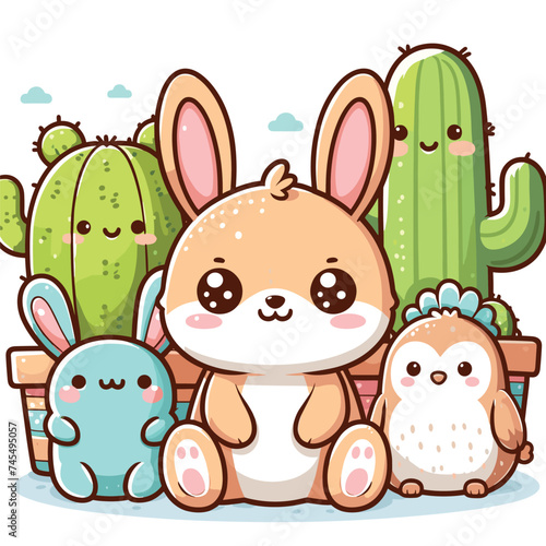 cute funny animal cartoon vector on white background
