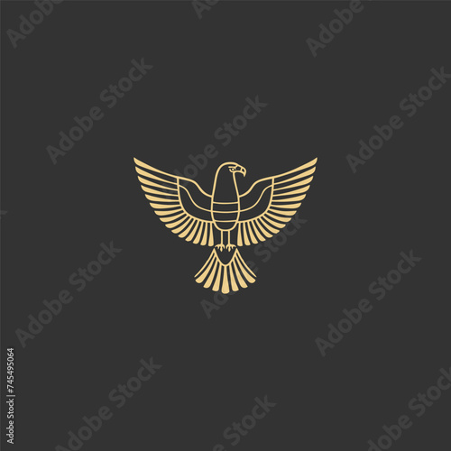 Horus mono line logo icon design template.Eagle, line, flat vector illustration.