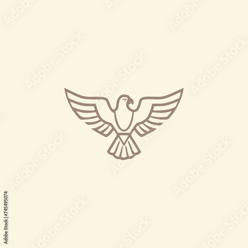 Horus mono line logo icon design template.Eagle, line, flat vector illustration.