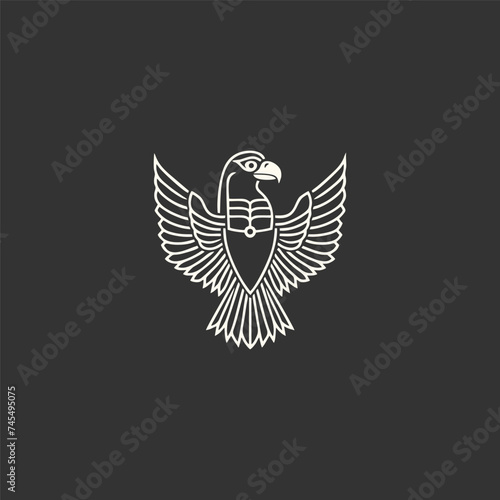 Horus mono line logo icon design template.Eagle, line, flat vector illustration.