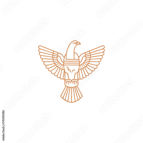 Horus mono line logo icon design template.Eagle, line, flat vector illustration.