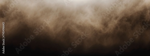 Panoramic view of a brown abstract fog mist on plain black background from Generative AI