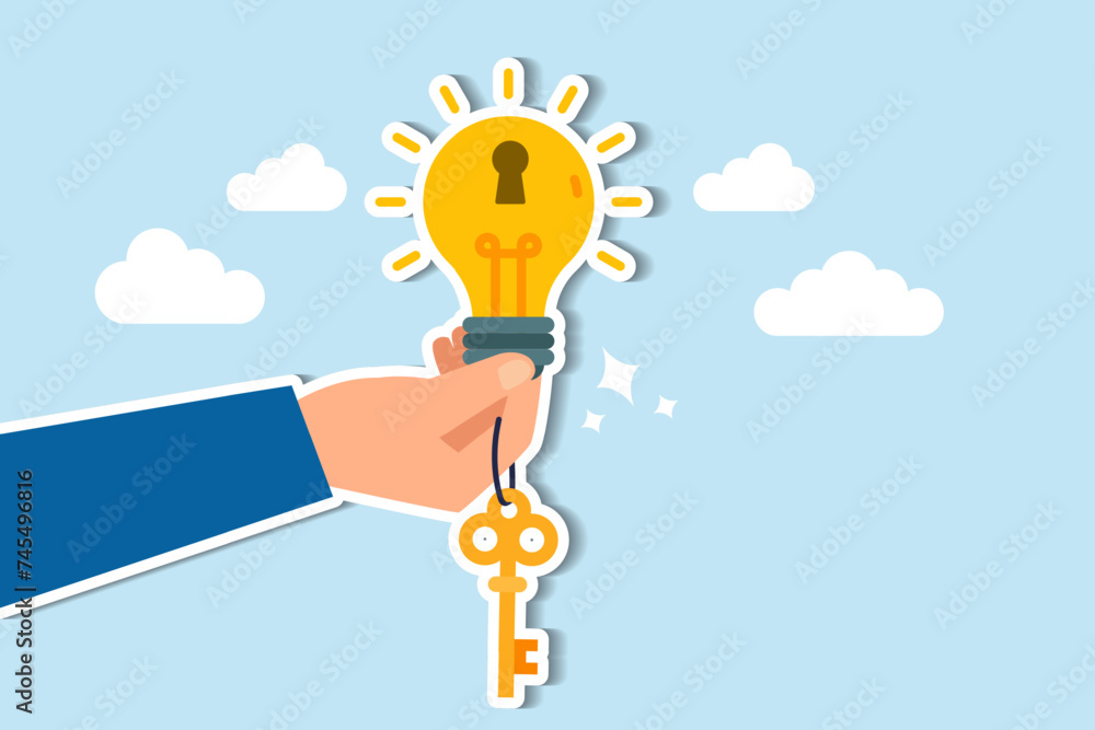 Success key creative problem solving, innovation, and unlocking career potential through knowledge concept, businessman hand giving bright lightbulb idea with keyhole and golden key to unlock it. Success key creative problem solving, innovation, and unlocking career potential through knowledge concept, businessman hand giving bright lightbulb idea with keyhole and golden key to unlock it.