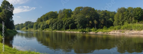 Panoramic view of a river banks from Generative AI