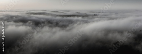 Panoramic view of a white abstract fog mist on plain black background from Generative AI