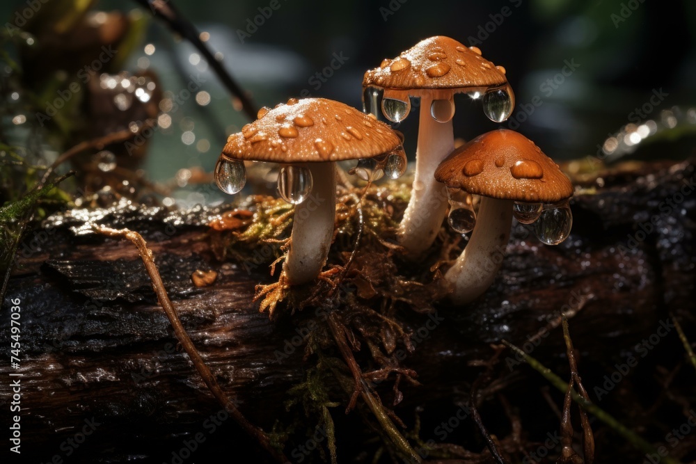 Mushroom wet wood. Fungi food. Generate Ai Mushroom wet wood. Fungi food. Generate Ai