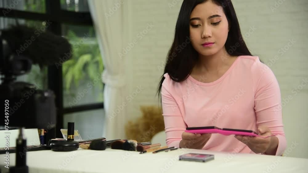 Beauty blogger video production for female fashion blog online cosmetic adviser record woman lifestyle tutorial. Trendy female vlogger showing how to use cosmetics products live via social media. Beauty blogger video production for female fashion blog online cosmetic adviser record woman lifestyle tutorial. Trendy female vlogger showing how to use cosmetics products live via social media.