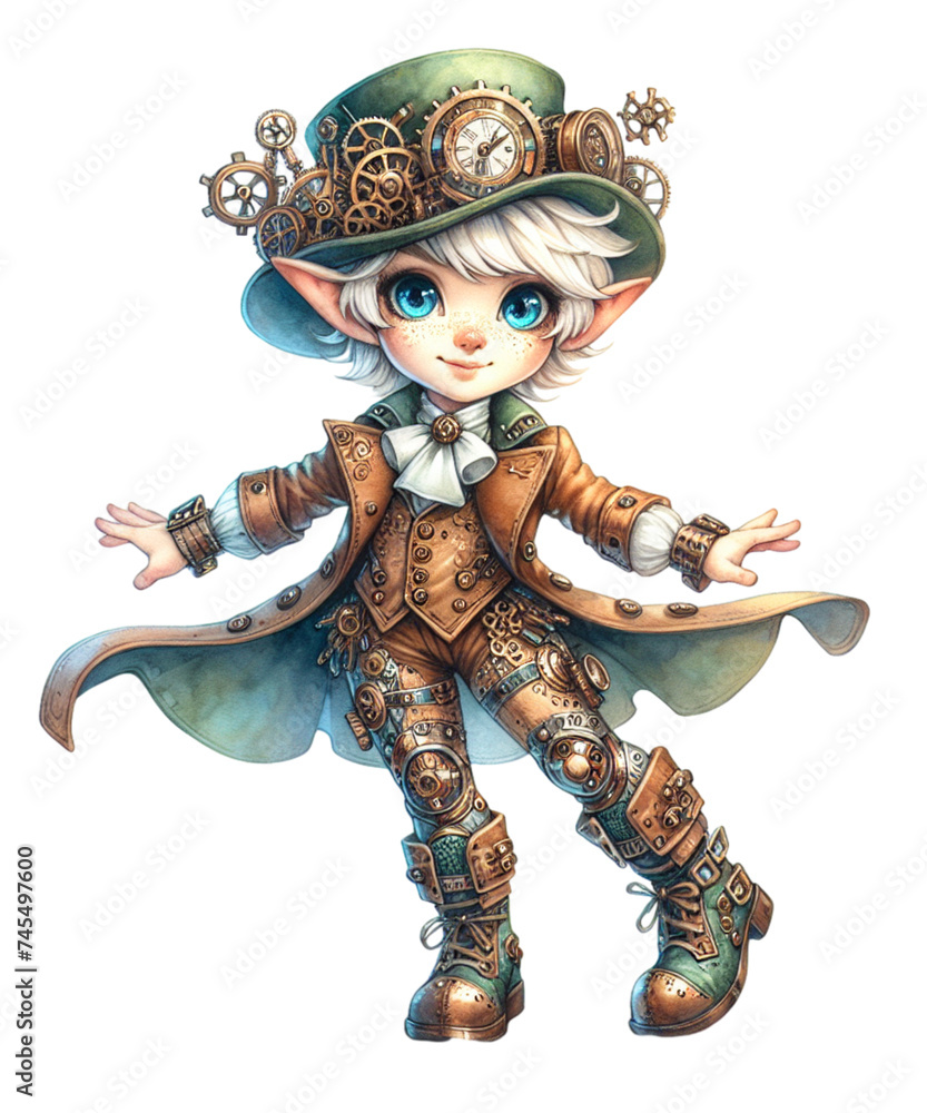 ภาพประกอบสต็อก Steampunk Clockwork Elf Fantasy Clipart Illustration