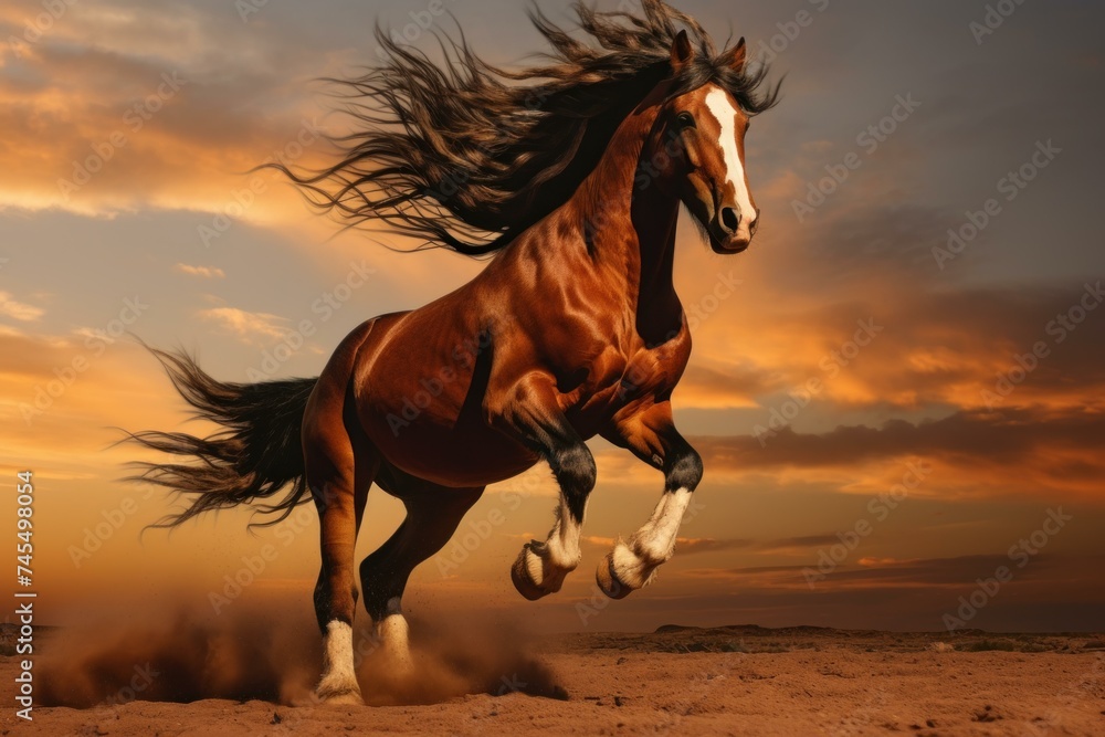 Powerful mustang horse. Beautiful equestrian horse freedom symbol. Generate ai Powerful mustang horse. Beautiful equestrian horse freedom symbol. Generate ai