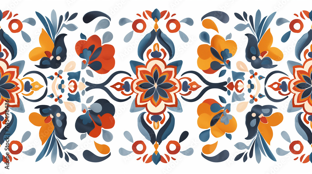 Fototapeta premium 伝統的な部族のシームレスパターンの背景画像。カラフルで装飾的な画像。 Traditional tribal seamless pattern background image. Colorful and decorative images. [Generative AI]