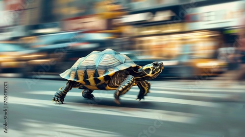 Urban Speed: Turtle Racing in the City Rush. Generative ai