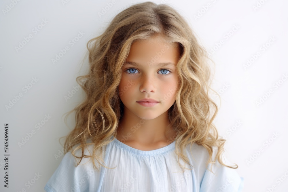 Portrait of a beautiful little girl with long blond curly hair. Portrait of a beautiful little girl with long blond curly hair.