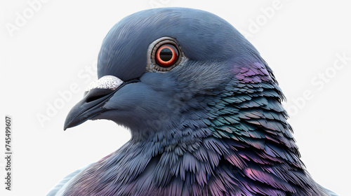 close up of a pigeon isolated on white