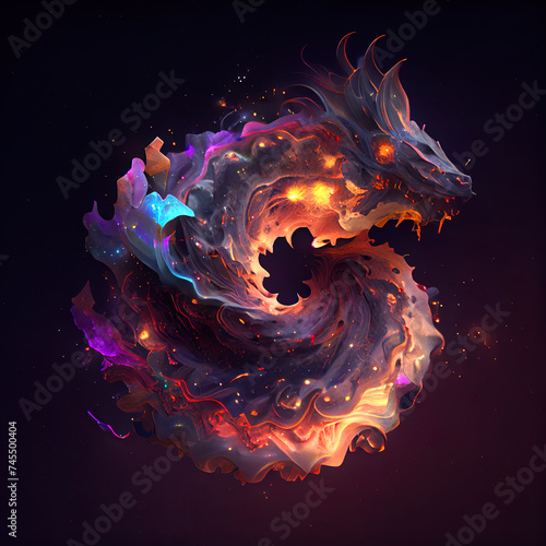 Dragon from Galaxies spirals space nebula stars smoke. AI render