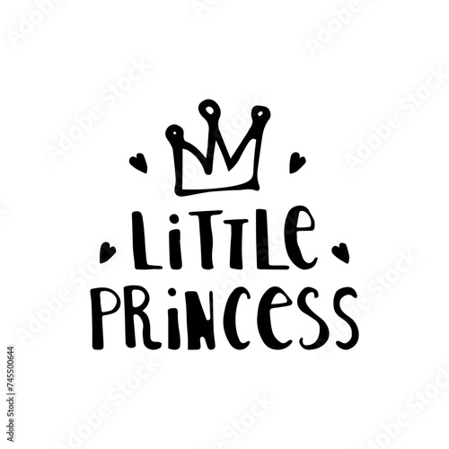 Hand lettering little princess with crown.Vector girly design for print, clothing, card, decor.