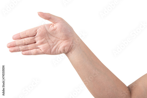 Male hand reach and ready to help or receive. Gesture isolated on white background.