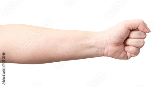 Male showing fist hand isolated on a white background.