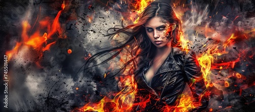 The girl is the mistress of fire. Vevushka and flame of fire.