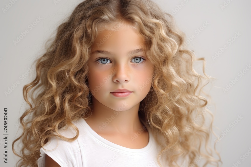 Portrait of a beautiful little girl with long blond curly hair. Portrait of a beautiful little girl with long blond curly hair.