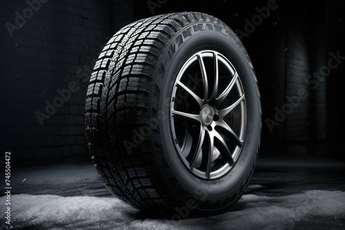 Resilient New car winter tire. Drive wheel winter sport snow. Generate Ai © juliars